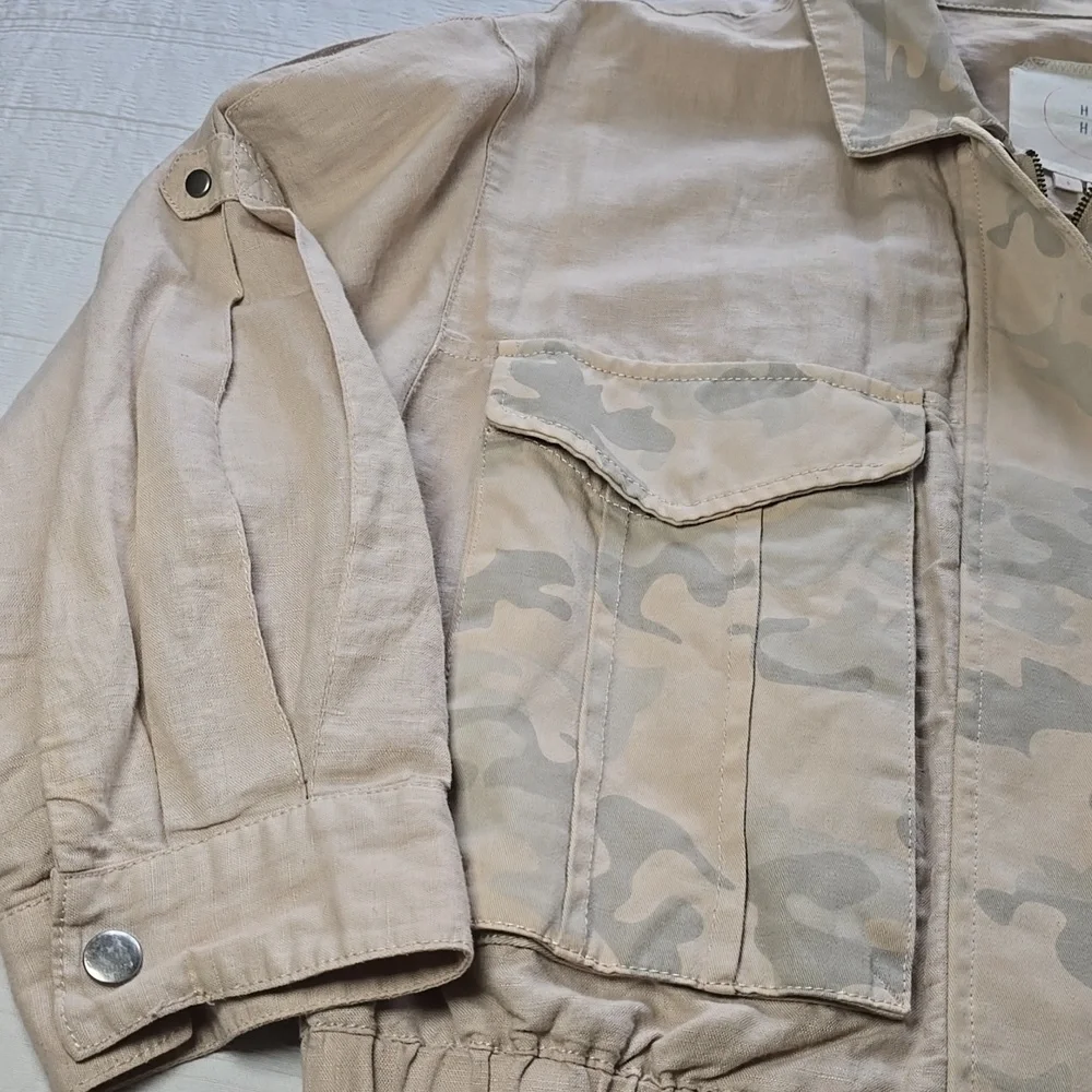 Hei Hei Anthropologie Ronan Camo Cropped Linen Jacket Women's Size S (3mm mark) - Picture 3 of 16